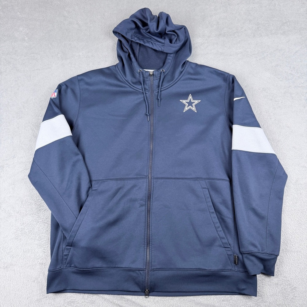 Nike NFL Dallas Cowboys Dri-FIT Full Zip Hoodie Navy Blue 2XL AO4119-419